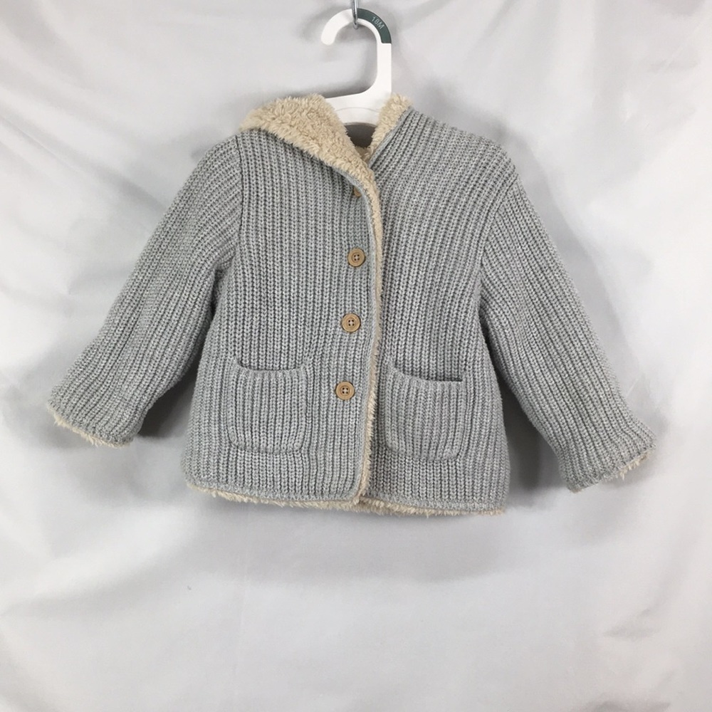GAP Sherpa Gray Knit Sweater Animal Ears Hoodie Size 12-18M Great Condition